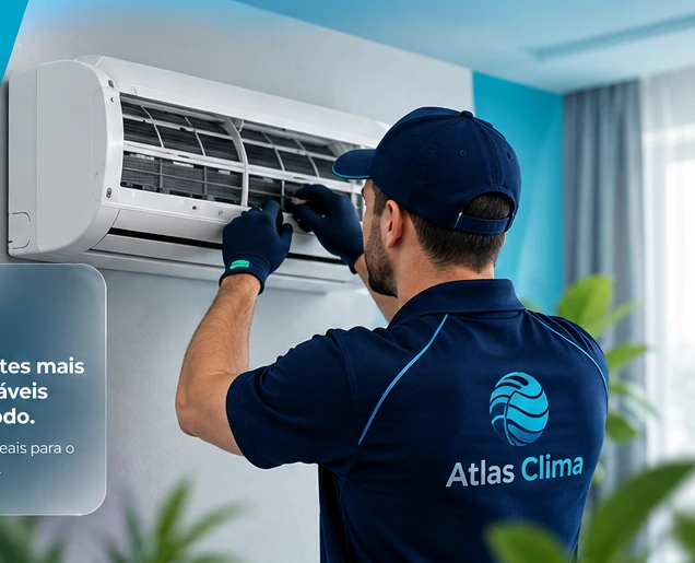 Técnico realizando manutenção em aparelho de ar-condicionado